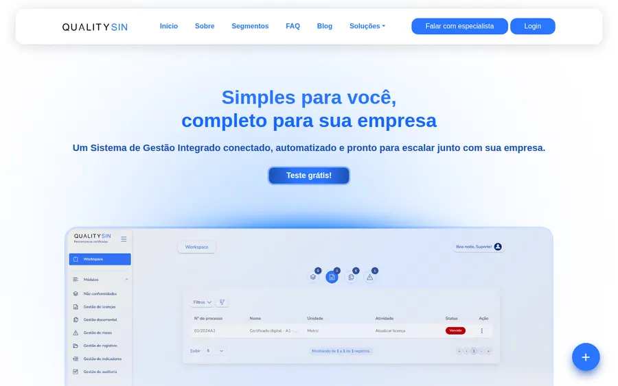Site desenvolvido para Qualitysin