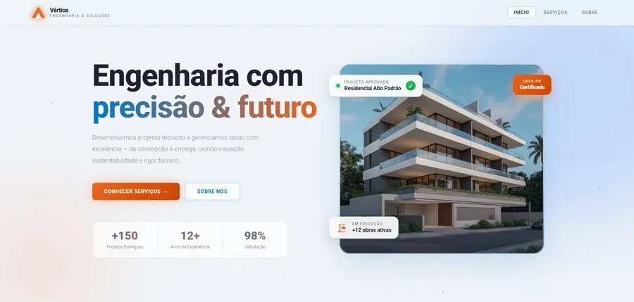 Site desenvolvido para Vértice Engenharia & Soluções